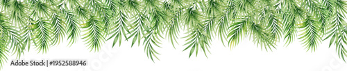Watercolor tropical palm leaves border with dense green foliage on transparent background. Lush botanical frame in hand-painted style, ideal for invitations, summer designs, and branding