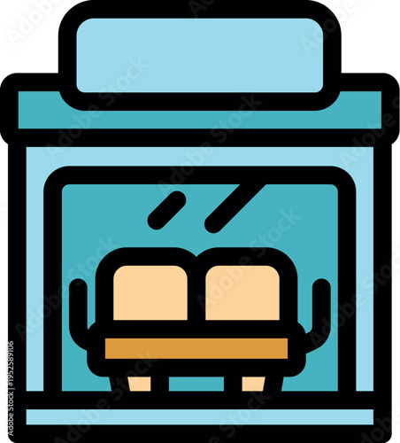 Cable car waiting room with seats facing inside, public transport icon in colorful filled line style