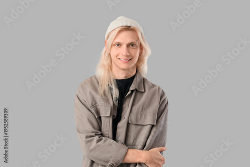 Young blonde man in hat on ...
