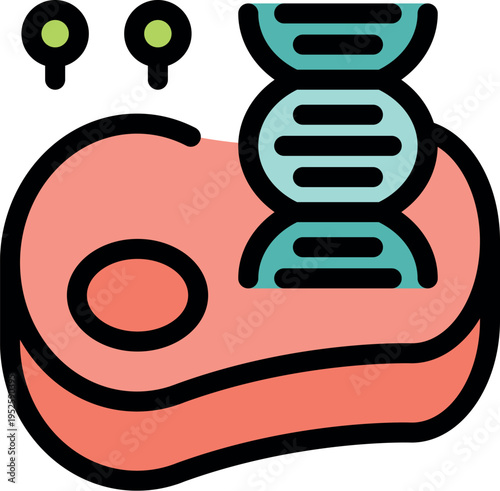 Lab grown meat with dna double helix symbolizing cellular agriculture and alternative protein source
