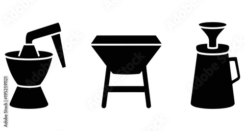 Kitchen and Outdoor Cooking Tools Silhouettes: Moka Pot Grill Oil Can