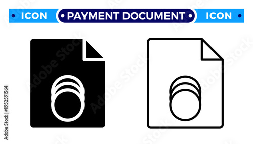File with Coins for Financial Document and Payment Transaction Receipt Vector Icon Set