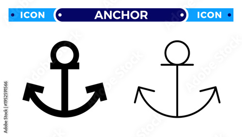 Anchor for Maritime Stability and Nautical Marine Logistics Vector Icon Set