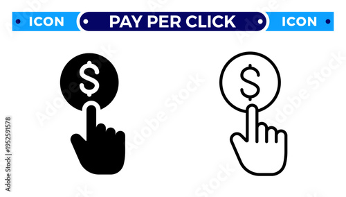Pay Per Click for Digital Advertising and Financial Transaction Interaction Vector Icon Set