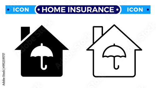 Home Insurance and Real Estate Property Protection with House Umbrella Vector Icon Set