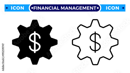 Financial Management and Money Setting with Dollar Symbol in Gear Cog Vector Icon Set