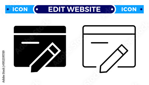 Edit Website Content and Update Digital Post with Pencil over Browser Window Vector Icon Set