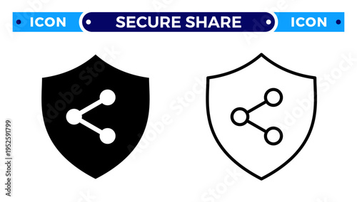 Secure Data Sharing and Protected Network Connection with Shield and Share Vector Icon Set
