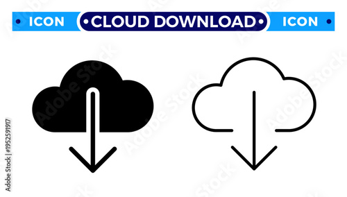 Cloud Download and Digital Data Retrieval from Online Storage Vector Icon Set