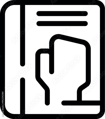 Simple black and white line drawing of hand pointing upwards on a book cover, symbolizing instruction manual and guide