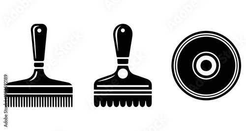 Two Paint Brushes and Circular Object Icons Set Isolated on White Background