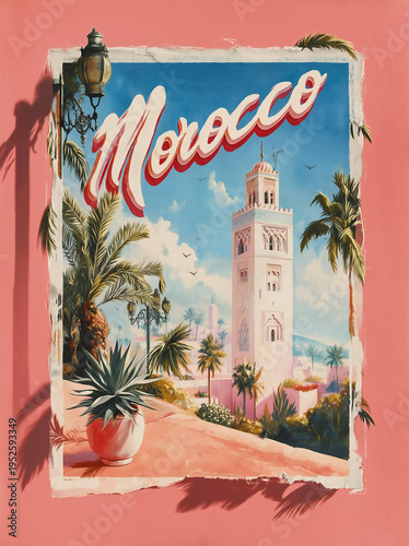 Vintage Morocco Travel Poster – Retro Moroccan Tourism Illustration