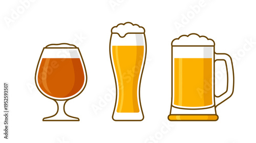 Different types of beer glasses with various beer in them