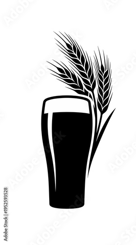 Silhouette of beer glass and wheat, showcasing the process of brewing