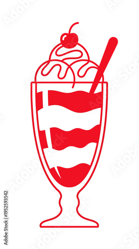 Delicious sundae in a glass with cherry on top 