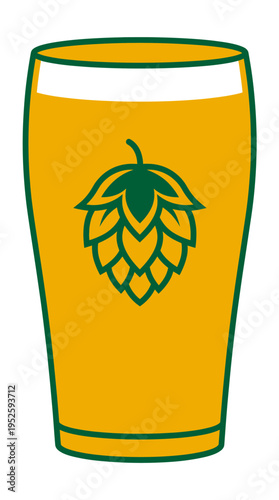 A refreshing pint glass with a beer and a hop logo