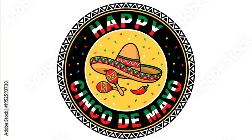 Cinco De Mayo celebration image with sombrero and maracas. Joyful image to celebrate the day