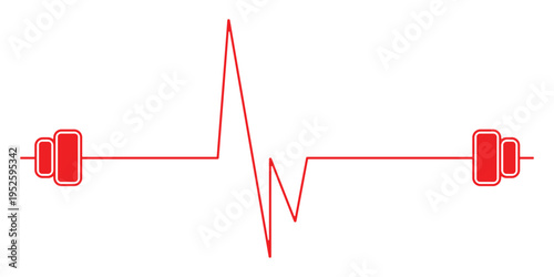 Gym and Fitness Logo with Barbell and Heartbeat Pulse Line