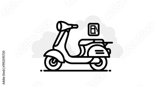 Retro Scooter Line Art with Fuel Pump Icon. Vintage Moped Illustration for Transport and Energy Concepts.