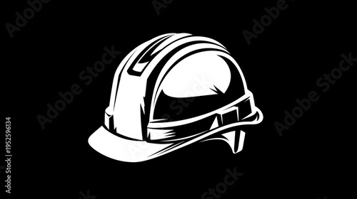 White construction hard hat safety helmet icon. Vector illustration of protective workwear on a black background.