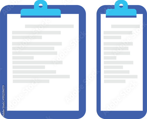 Two clipboards with blank paper, one larger than other, for notes, checklists, or official documents in office or business setting