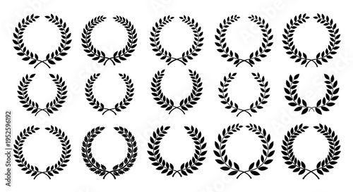 laurel wreaths and olive branches a classic black silhouette collection symbolizing victory achievement and honor for elegant graphic design.