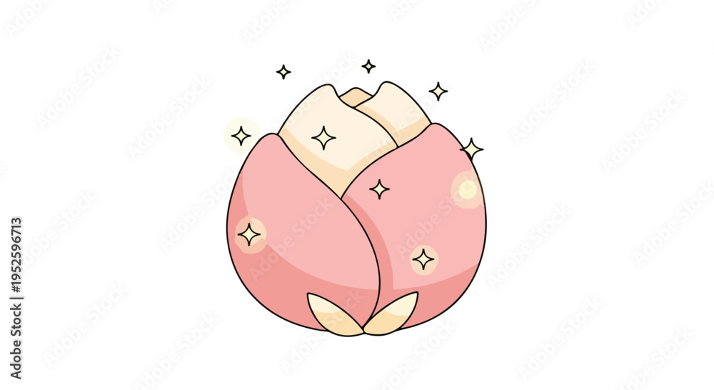 Fototapeta premium Pink Rose Bud Vector Illustration with Sparkles Isolated on White Background