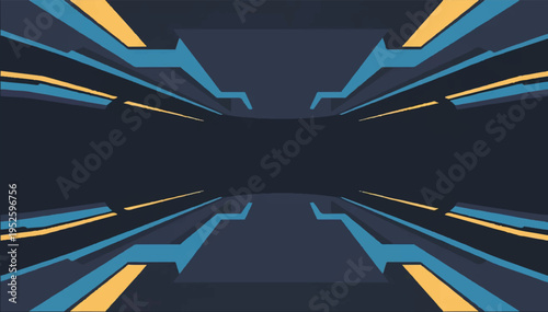 Abstract futuristic dark blue background with a blue and yellow light line in space. Interface for a computer game or application. Vector illustration.