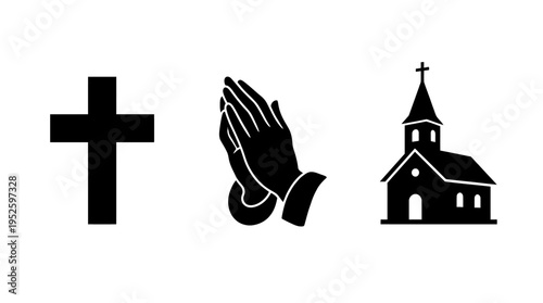 Cross, Praying Hands, and Church Icons