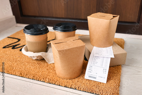 Paper boxes of Asian food a...