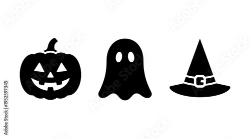 Halloween icons featuring pumpkin ghost and hat