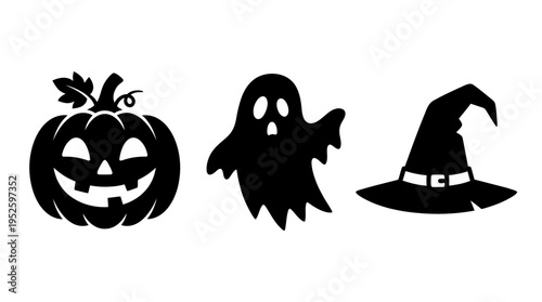 Halloween Icons Pumpkin, Ghost, and Witch Hat
