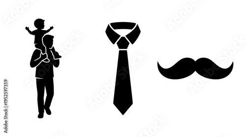 Father and son icons, tie and mustache