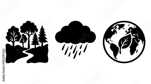 Set of Icons Representing Nature and Environment