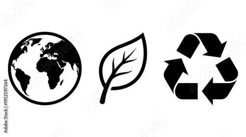 Eco friendly symbols globe, leaf, and recycling