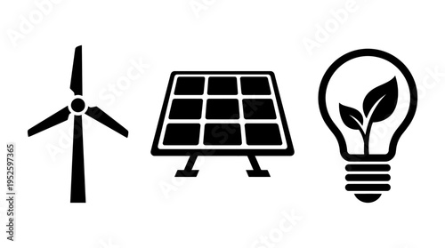 Eco friendly energy sources and sustainability icons
