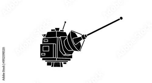 Black and white satellite icon.