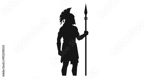 Ancient Warrior Holding Spear Silhouette.