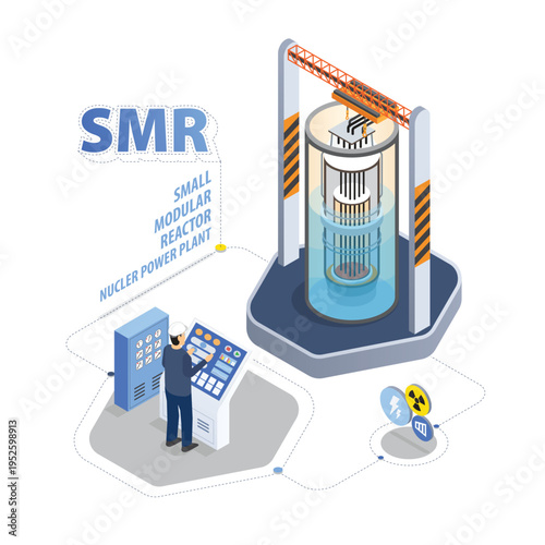 Small Modular Reactors: Compact Solutions for a Clean Energy Future in isometric graphic