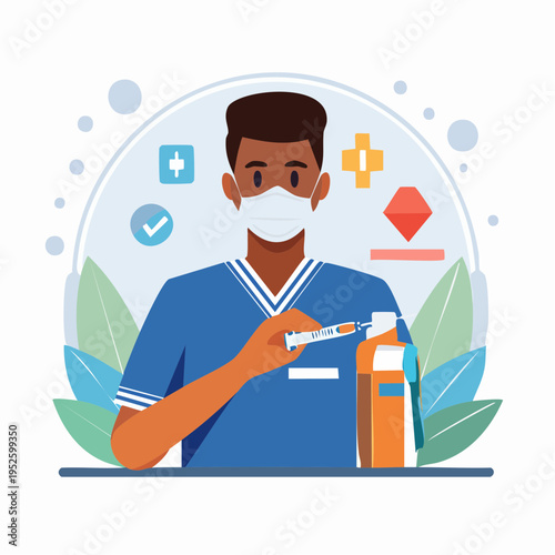 Medical professional administering injection illustration