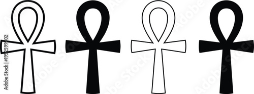 Ancient egyptian ankh symbols depicted in varying styles of black and white contrast