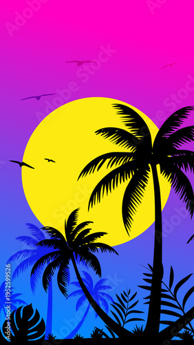 palme, estate, isola tropicale, tropici, mare, tramonto