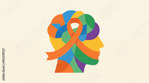 Colorful awareness ribbon in head.