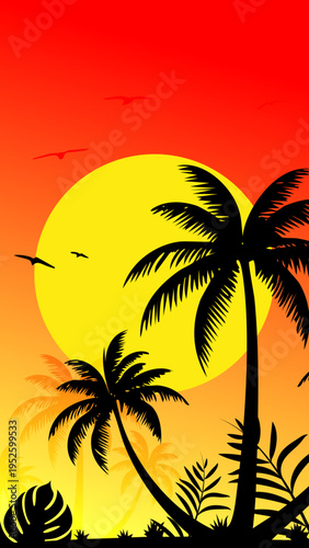 palme, estate, isola tropicale, tropici, mare, tramonto