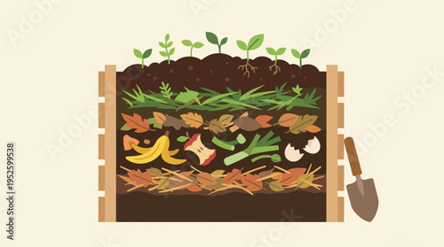 Compost pile with organic materials.