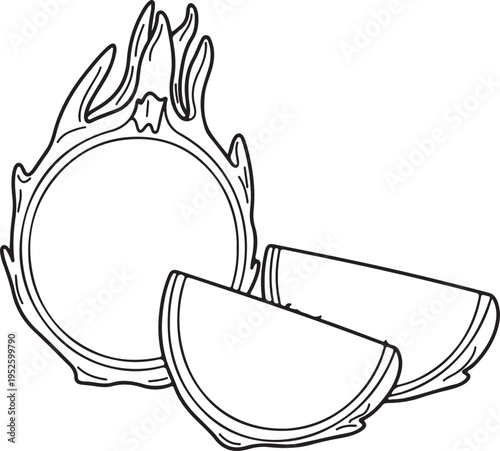 Dragon Fruit Halved and Sliced Fruit Exotic Tropical Food Illustration