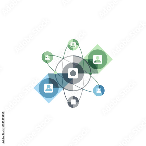 Abstract representation of a network connecting people and ideas in a scientific structure.