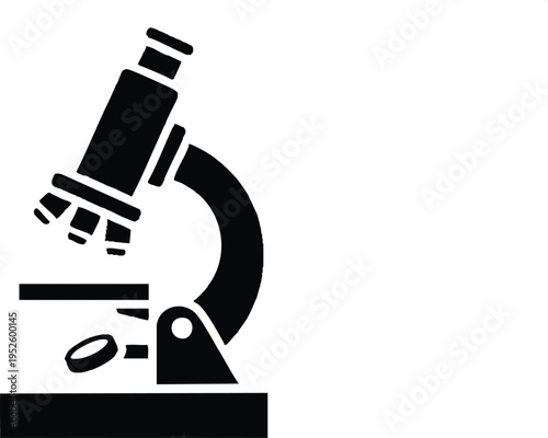 Microscope silhouette on white background scientific research tool.
