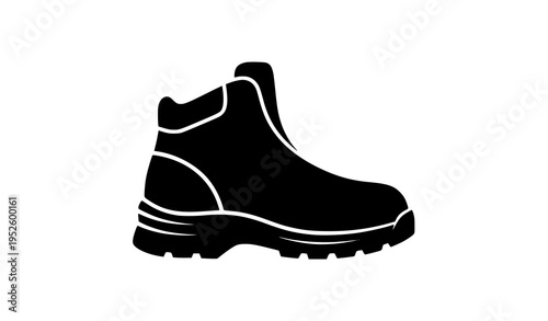 Minimal hiking boot silhouette icon vector for outdoor adventure design isolated on white