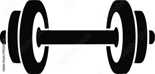 Minimalist black dumbbell icon for fitness and strength concepts.